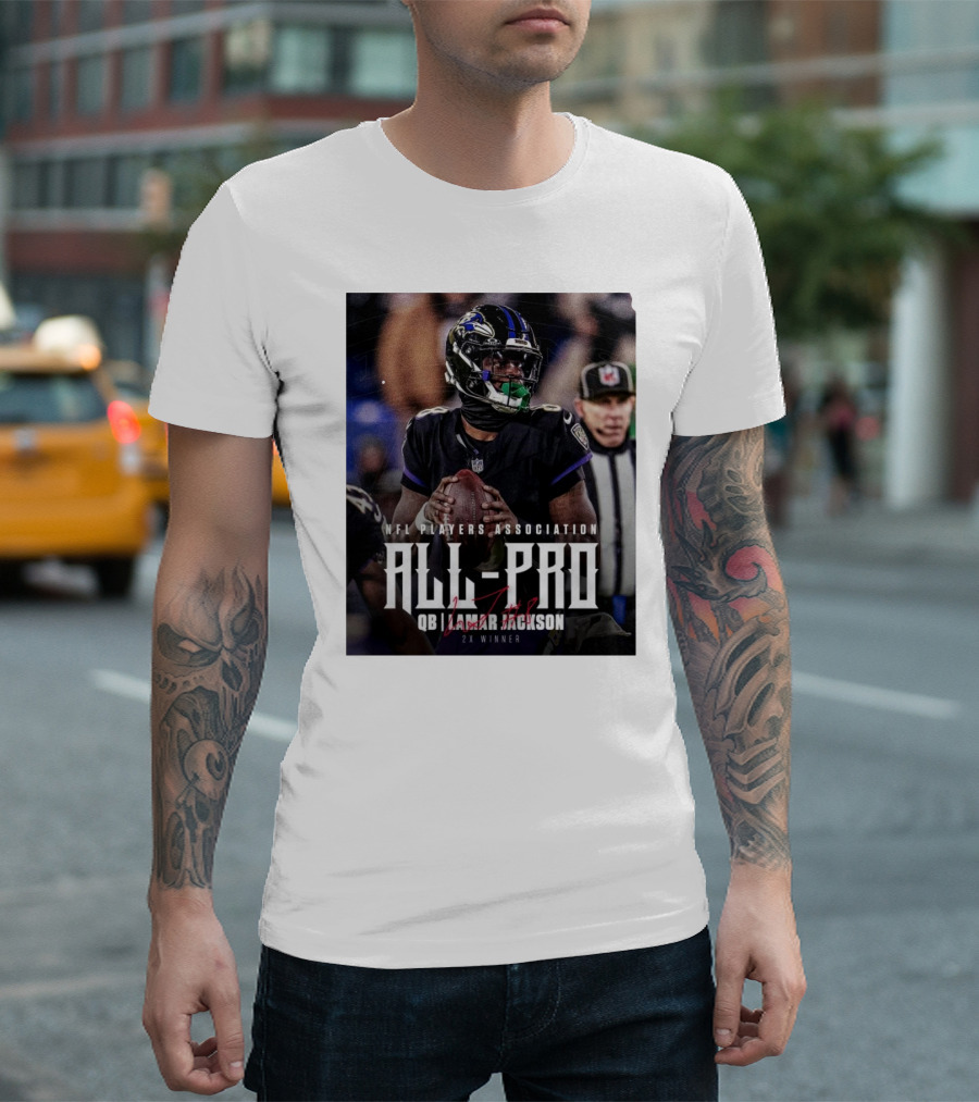 NFL Players Association All-Pro QB Lamar Jackson 2X Winner Baltimore Ravens Signature T-Shirt