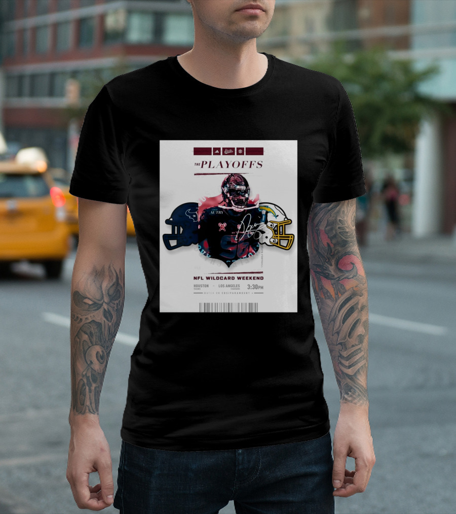 Mississippi State Bulldogs The Playoffs NFL Wild Card Weekend Houston Texans Vs Los Angeles Chargers Denico Autry Signature Image T-Shirt