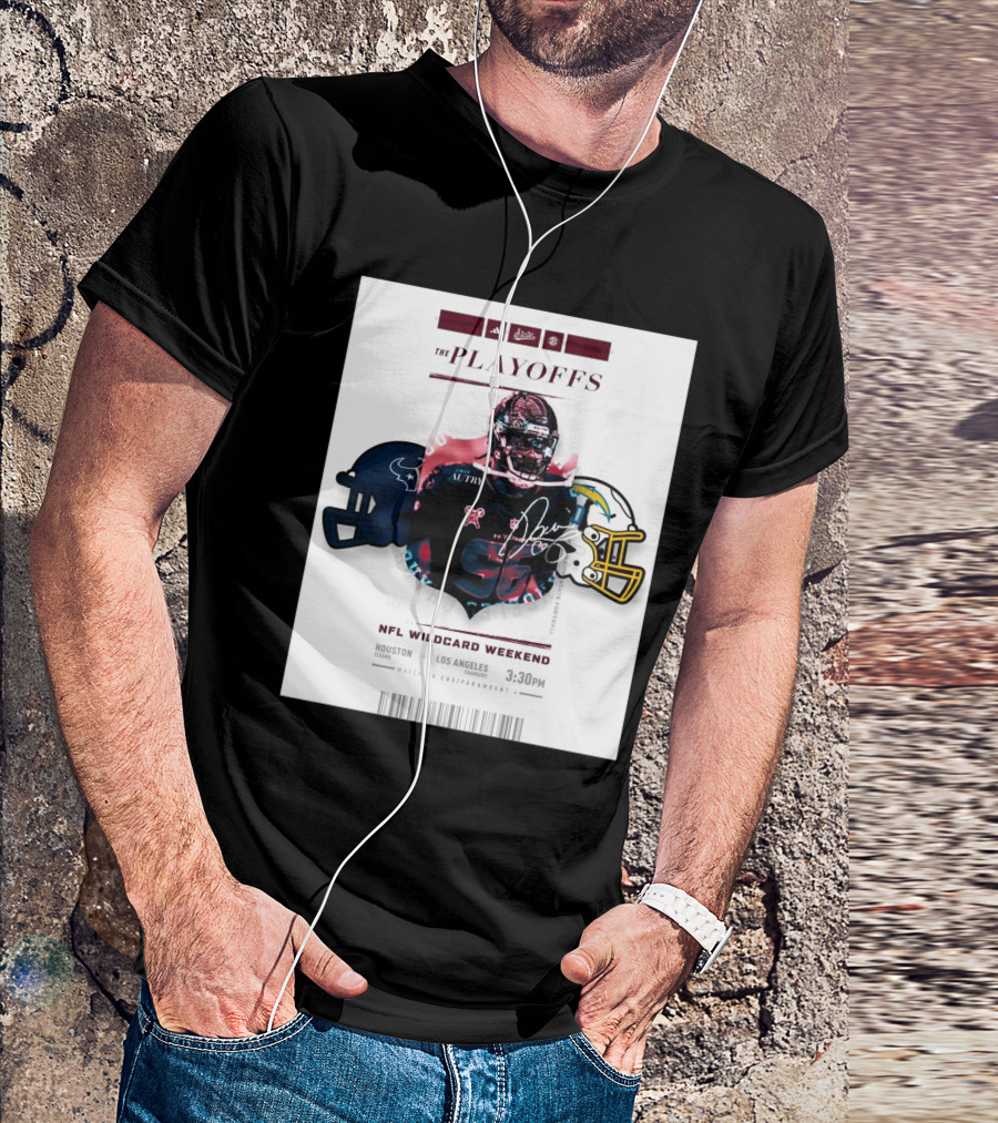 Mississippi State Bulldogs The Playoffs NFL Wild Card Weekend Houston Texans Vs Los Angeles Chargers Denico Autry Signature Image T-Shirt