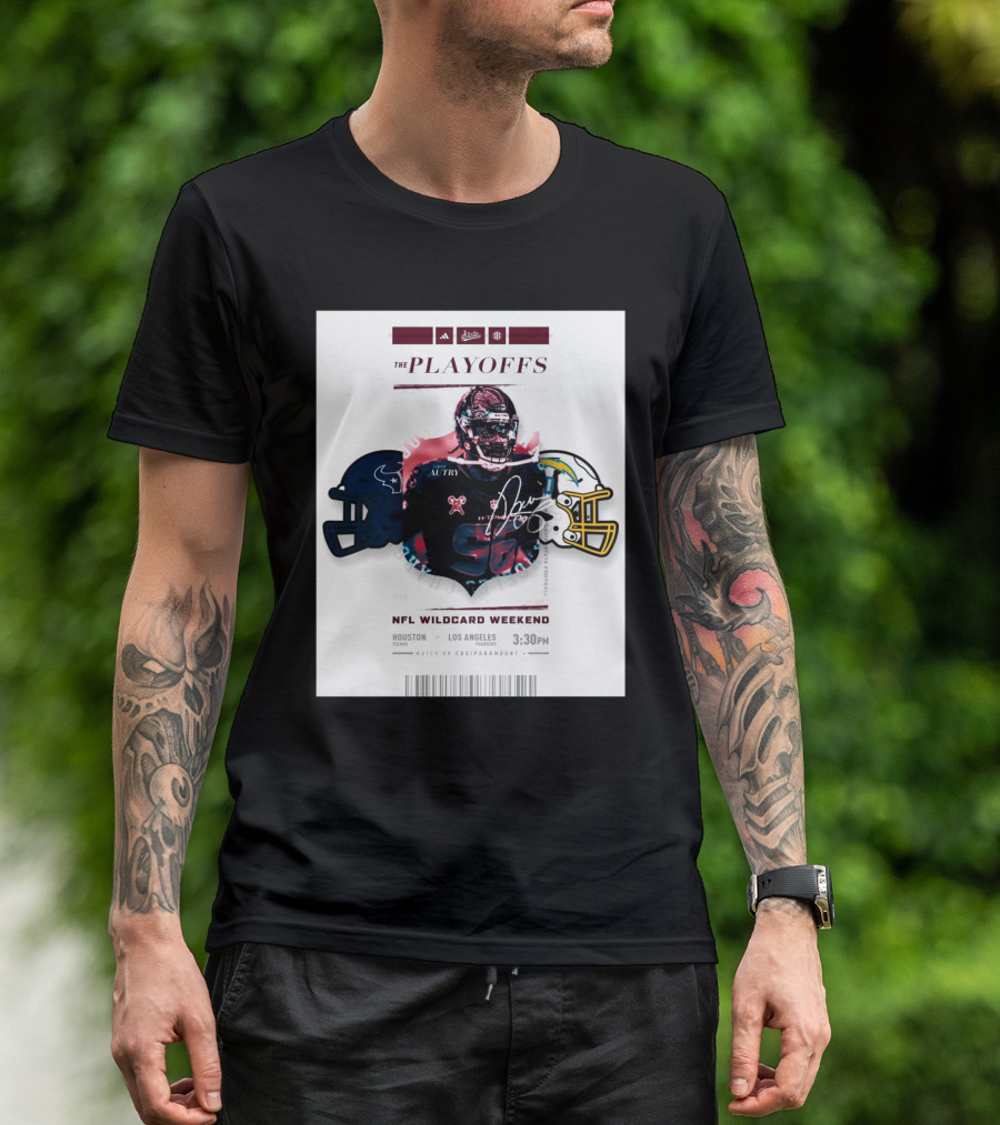Mississippi State Bulldogs The Playoffs NFL Wild Card Weekend Houston Texans Vs Los Angeles Chargers Denico Autry Signature Image T-Shirt