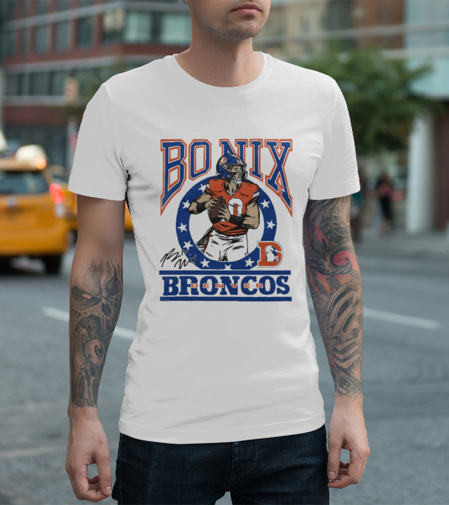 Denver Broncos Bo Nix Signature Logo Broncos Player NFL T-Shirt