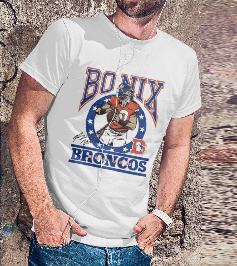 Denver Broncos Bo Nix Signature Logo Broncos Player NFL T-Shirt