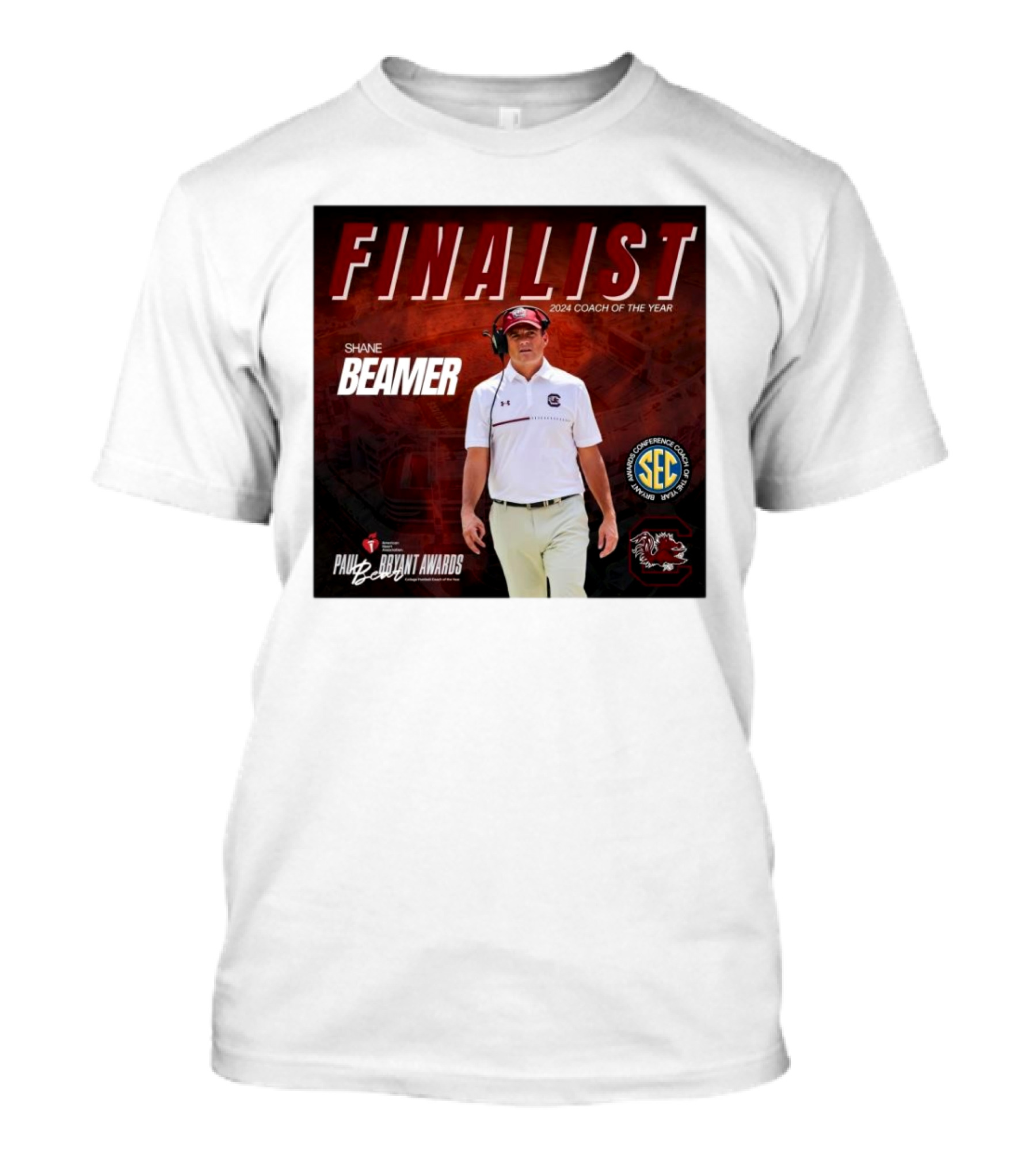 South Carolina Gamecocks Coach Shane Beamer SEC 2024 Paul Bryant Awards Finalist Coach Of The Year T-Shirt