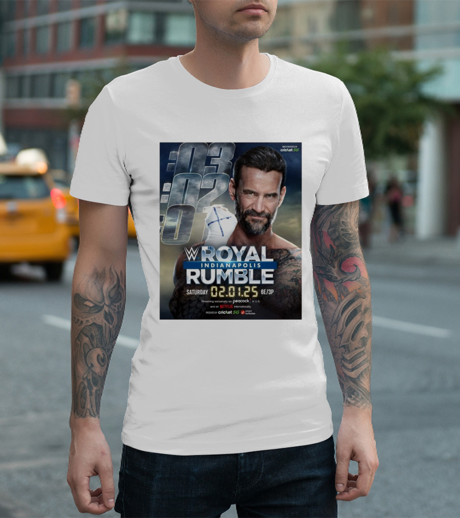 WWE Royal Rumble Indianapolis Saturday 02.01.25 Streaming on Peacock and Netflix T-Shirt