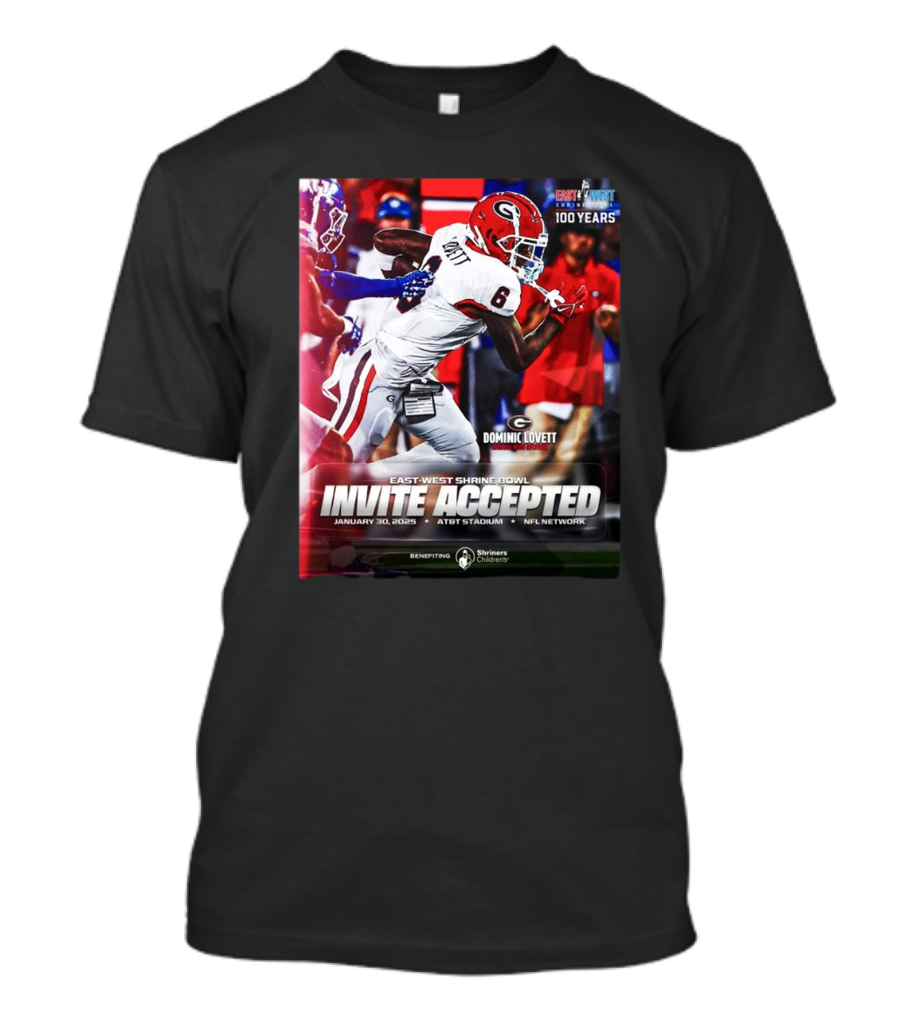 Dominic Lovett Georgia Bulldogs East-West Shrine Bowl Invite Accepted NFL Network January 30 2025 AT&T Stadium T-Shirt