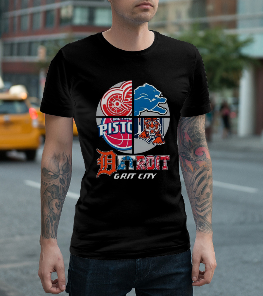 Detroit Grit City Red Wings Lions Pistons Tigers T-Shirt