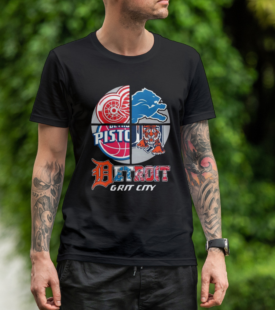 Detroit Grit City Red Wings Lions Pistons Tigers T-Shirt