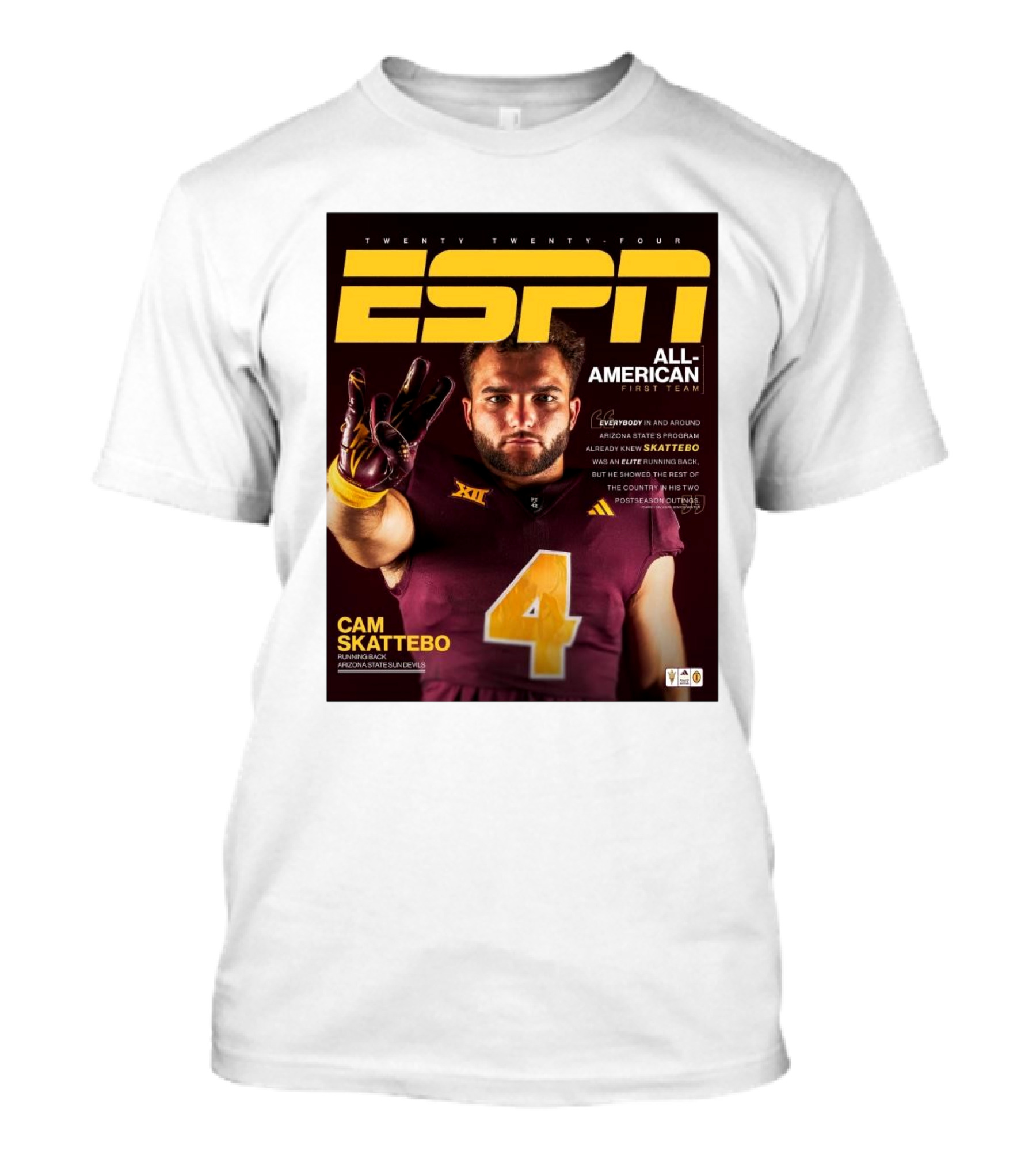Twenty Twenty-Four ESPN All-American First Team Cam Skattebo Running Back Arizona State Sun Devils T-Shirt
