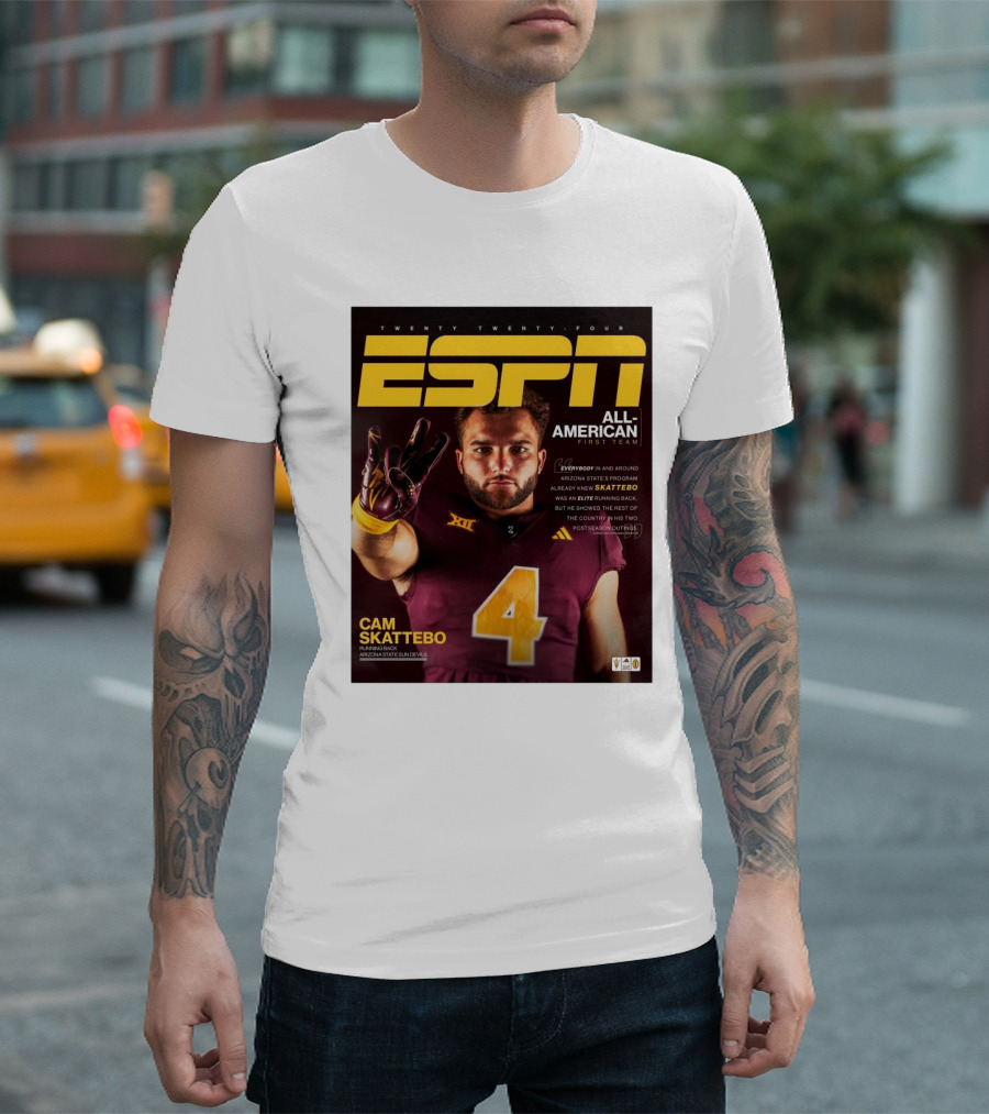 Twenty Twenty-Four ESPN All-American First Team Cam Skattebo Running Back Arizona State Sun Devils T-Shirt