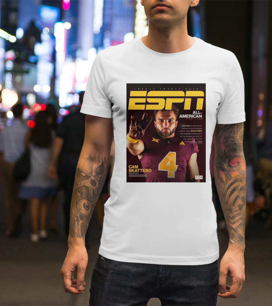 Twenty Twenty-Four ESPN All-American First Team Cam Skattebo Running Back Arizona State Sun Devils T-Shirt