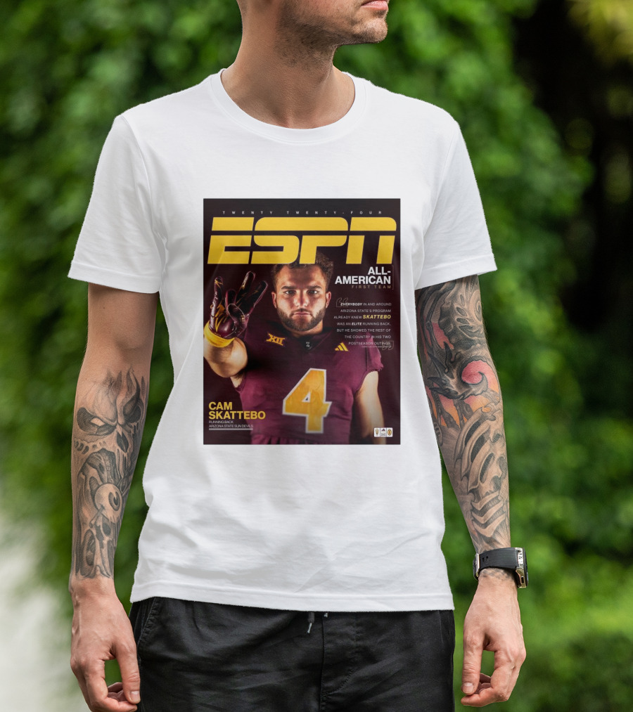 Twenty Twenty-Four ESPN All-American First Team Cam Skattebo Running Back Arizona State Sun Devils T-Shirt