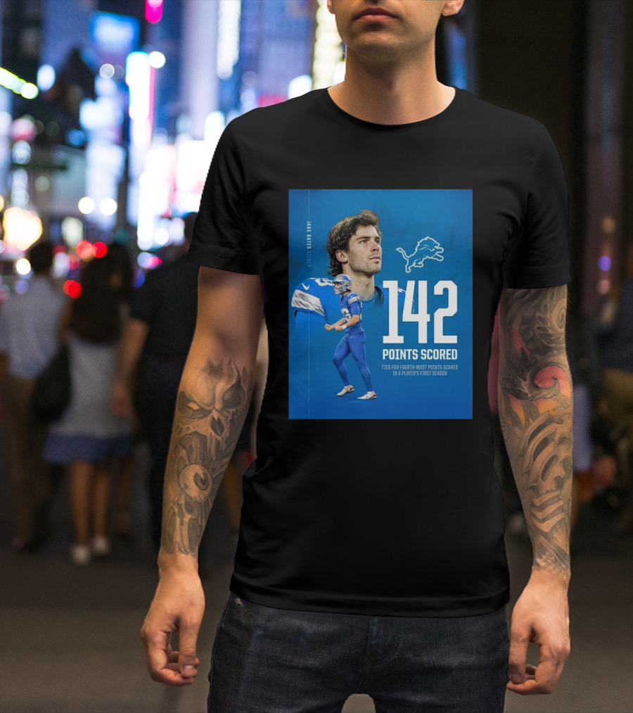 Jake Bates Detroit Lions 142 Points Scored Tied For Fourth-Most In Player's First NFL Season T-Shirt