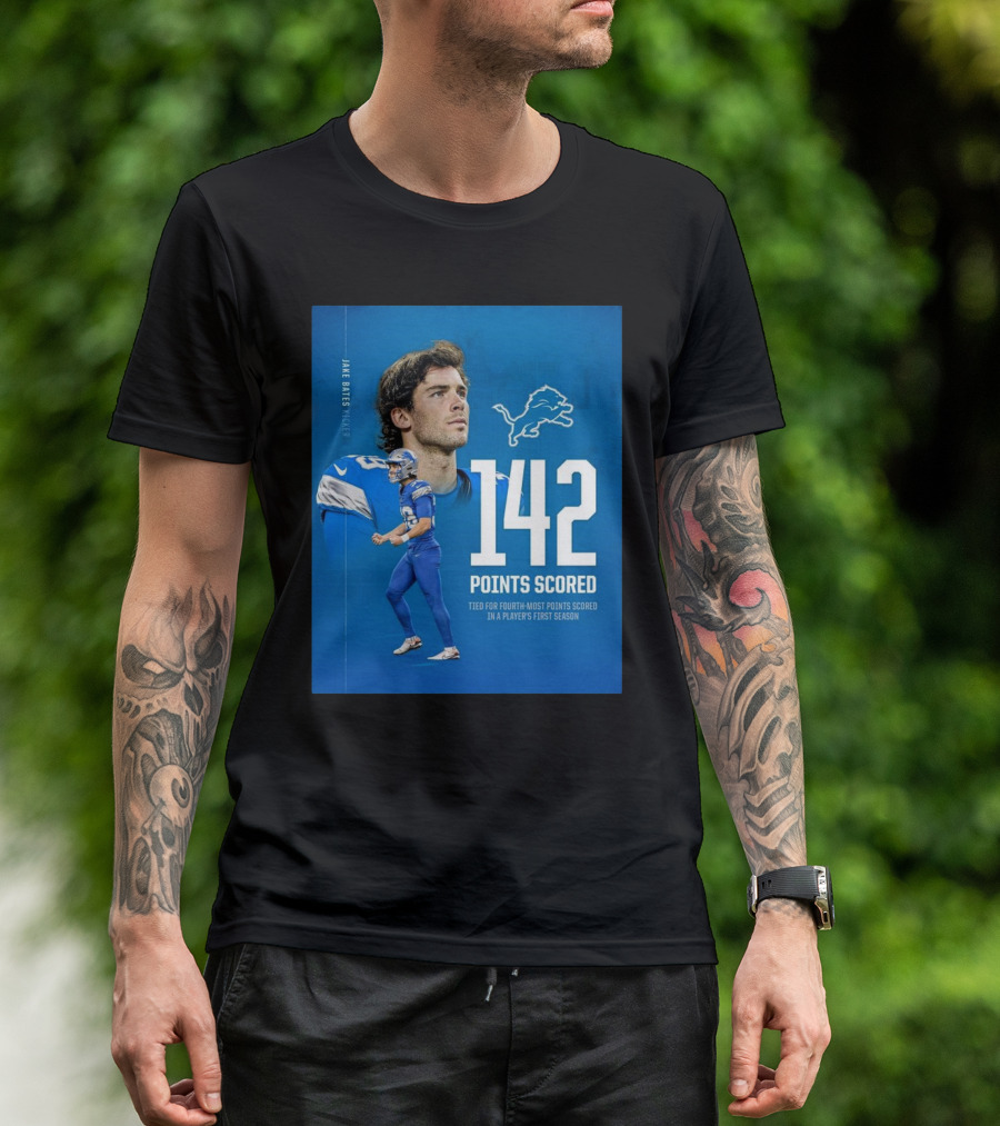 Jake Bates Detroit Lions 142 Points Scored Tied For Fourth-Most In Player's First NFL Season T-Shirt