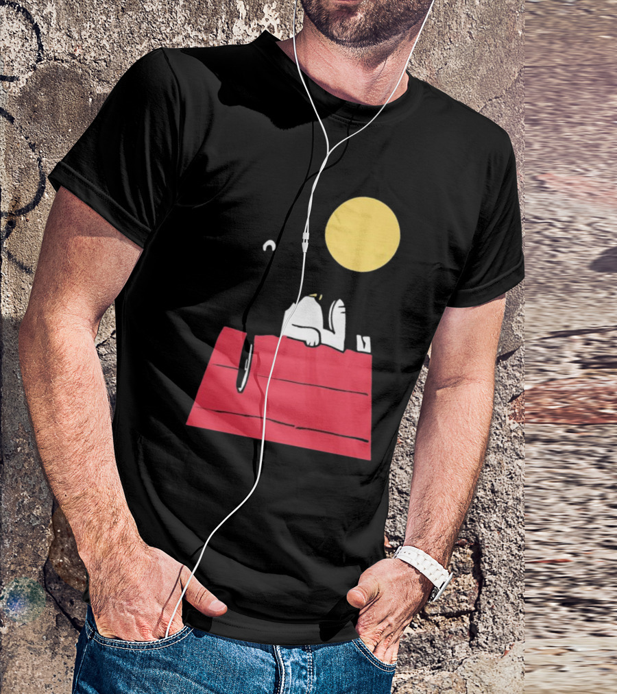 Snoopy Solar Eclipse Peanuts Doghouse Moon Charlie Brown T-Shirt