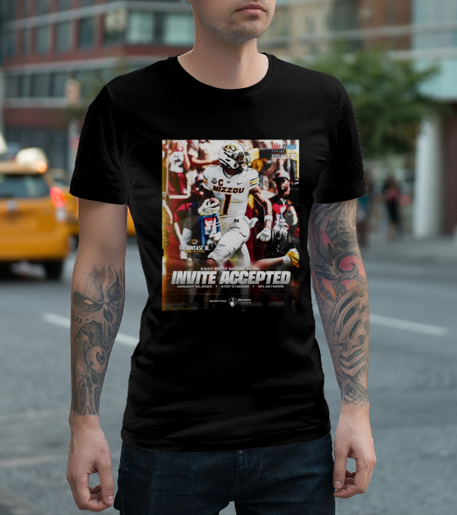 Theo Wease Jr. Mizzou Tigers East-West Shrine Bowl Invite Accepted January 30 2025 AT&T Stadium NFL Network T-Shirt