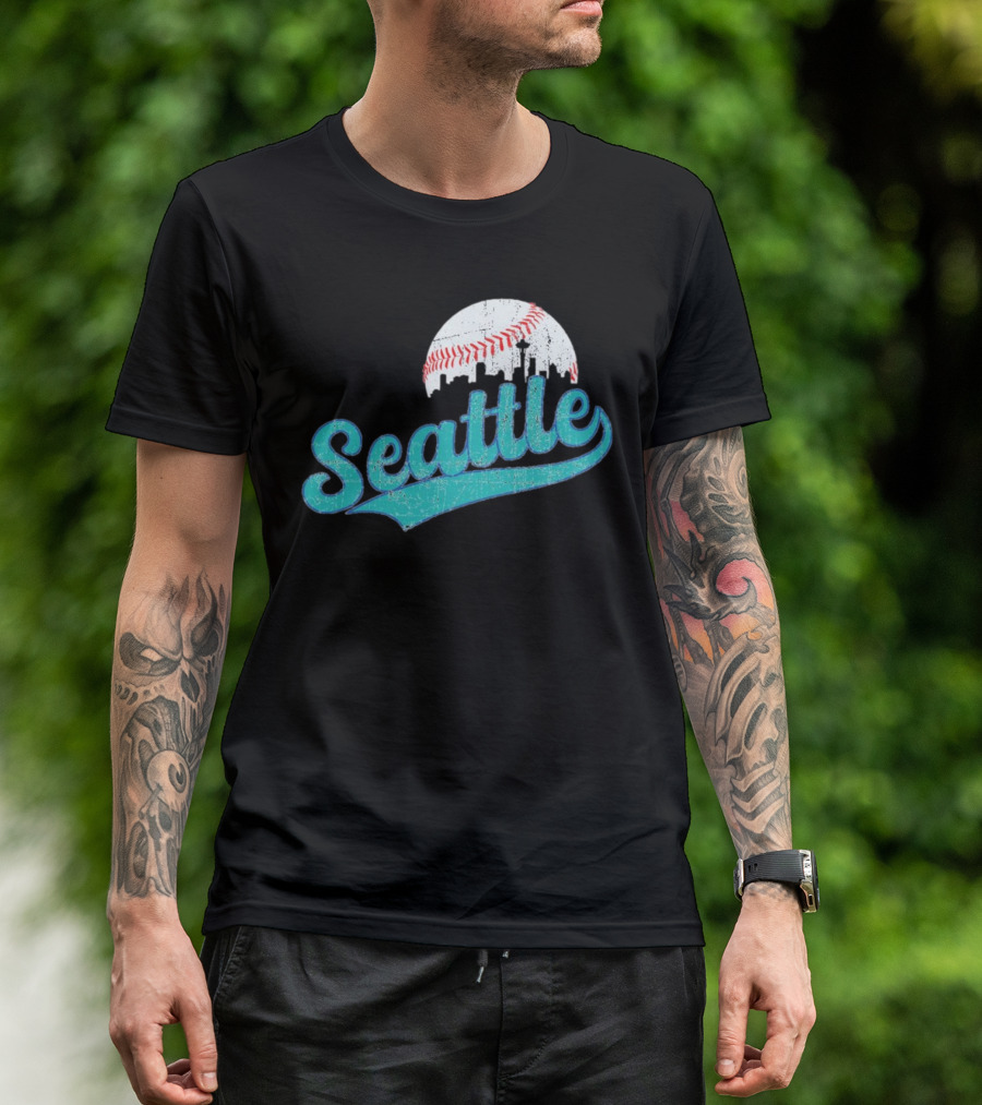 Seattle Vintage Skyline Retro Baseball T-Shirt