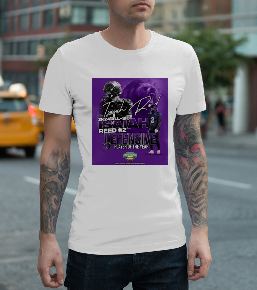 Isaiah Reed 2k24 All-SIC Reed #2 Defensive Player Of The Year Famous Idaho Potato Bowl T-Shirt