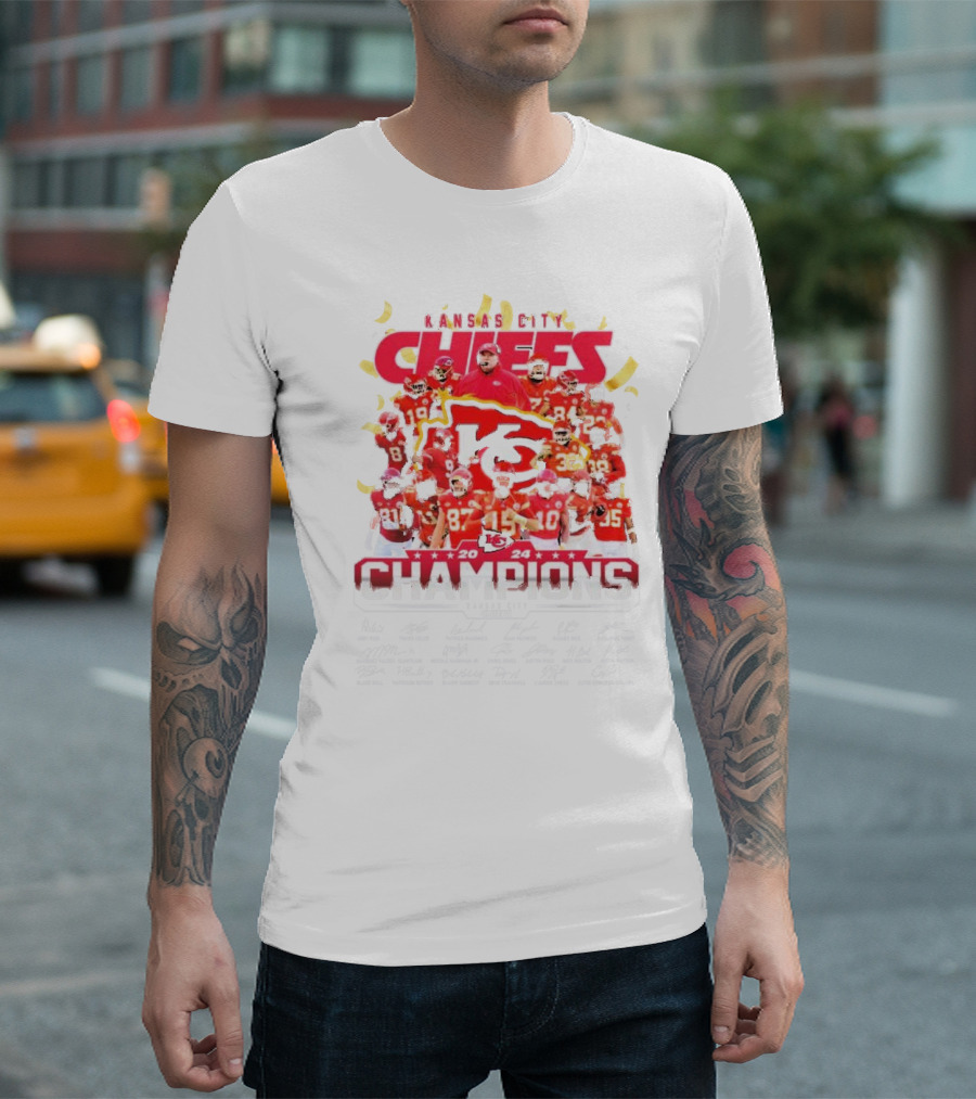 Kansas City Chiefs 2024 AFC Champions Team Signatures Collection T-Shirt