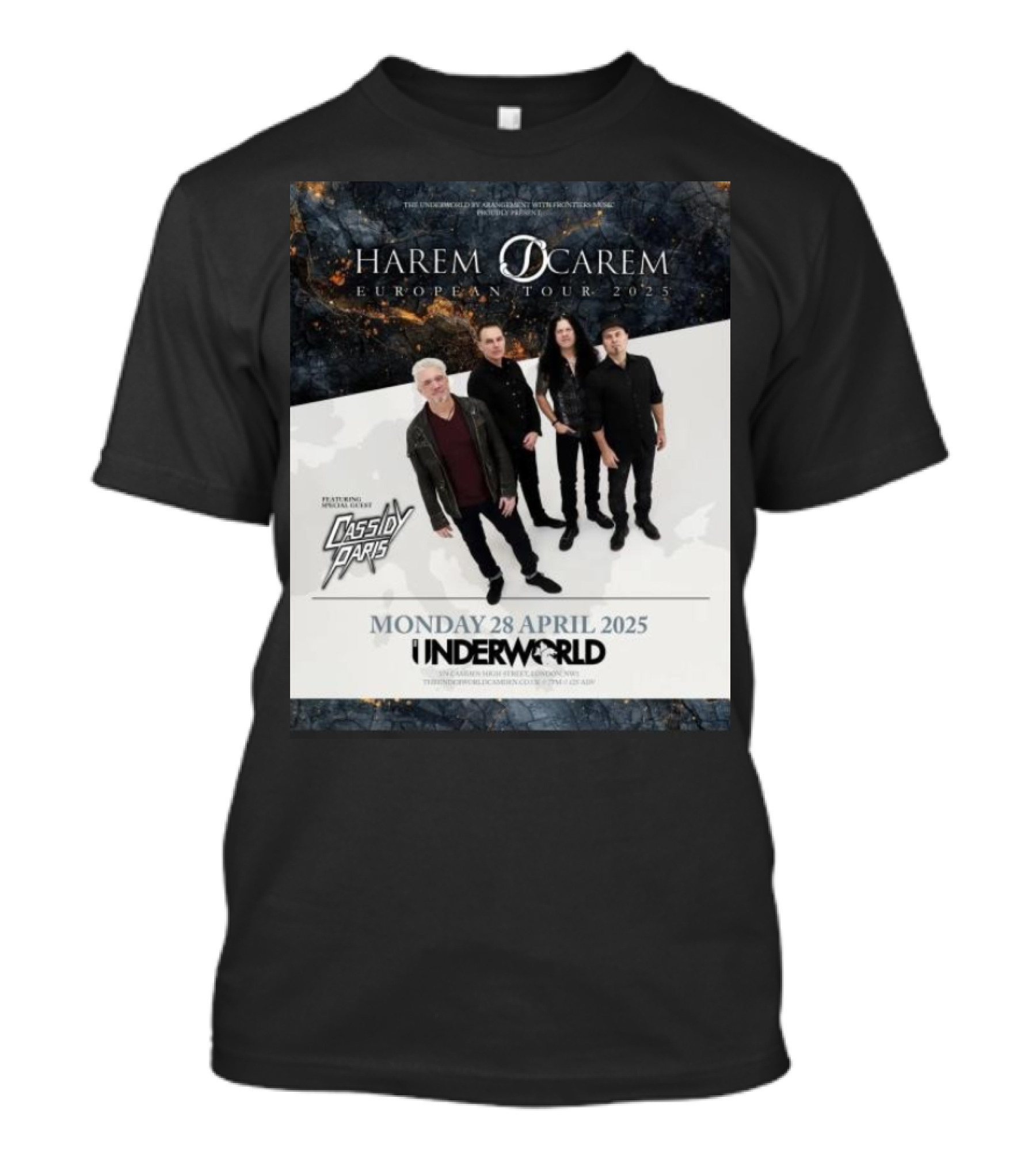 Harem Scarem European Tour 2025 Featuring Cassidy Paris Monday 28 April Underworld London T-Shirt