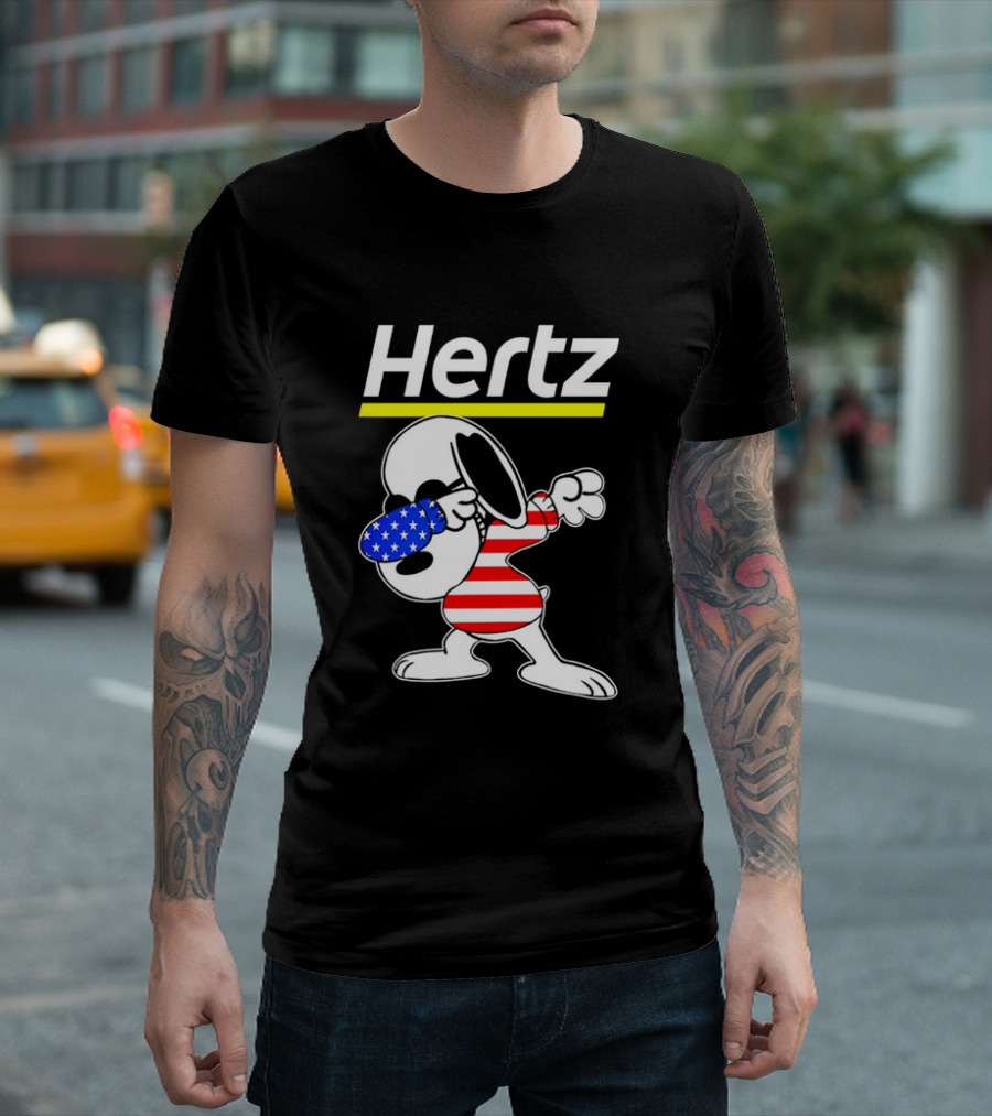 Hertz Snoopy Dabbing American Flag Pattern T-Shirt
