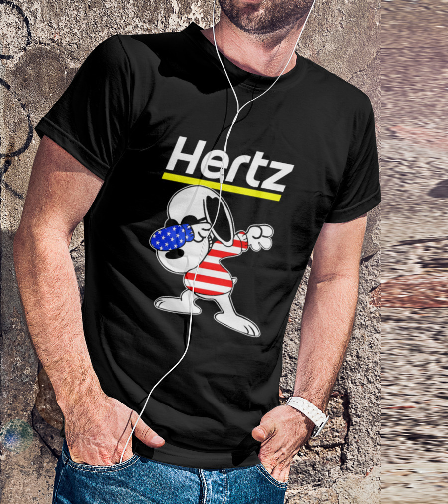Hertz Snoopy Dabbing American Flag Pattern T-Shirt