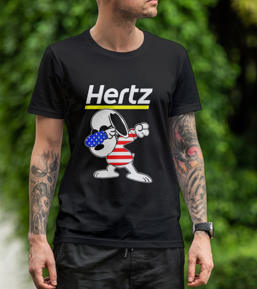 Hertz Snoopy Dabbing American Flag Pattern T-Shirt