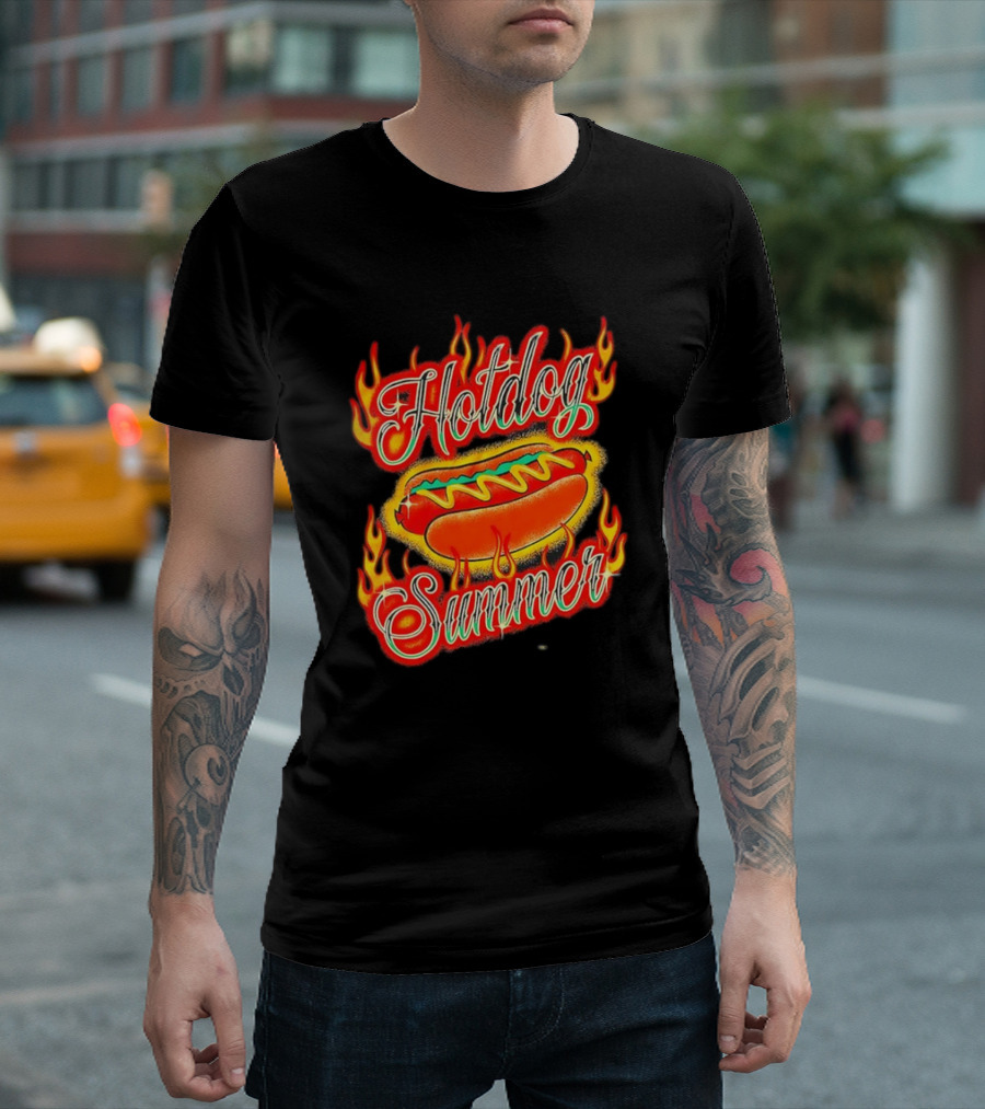 Hotdog Summer Flaming Hotdog Graphic With Fiery Flames T-Shirt