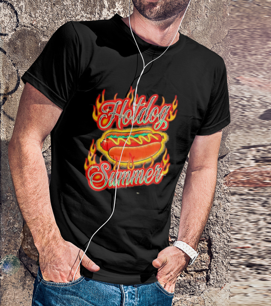 Hotdog Summer Flaming Hotdog Graphic With Fiery Flames T-Shirt