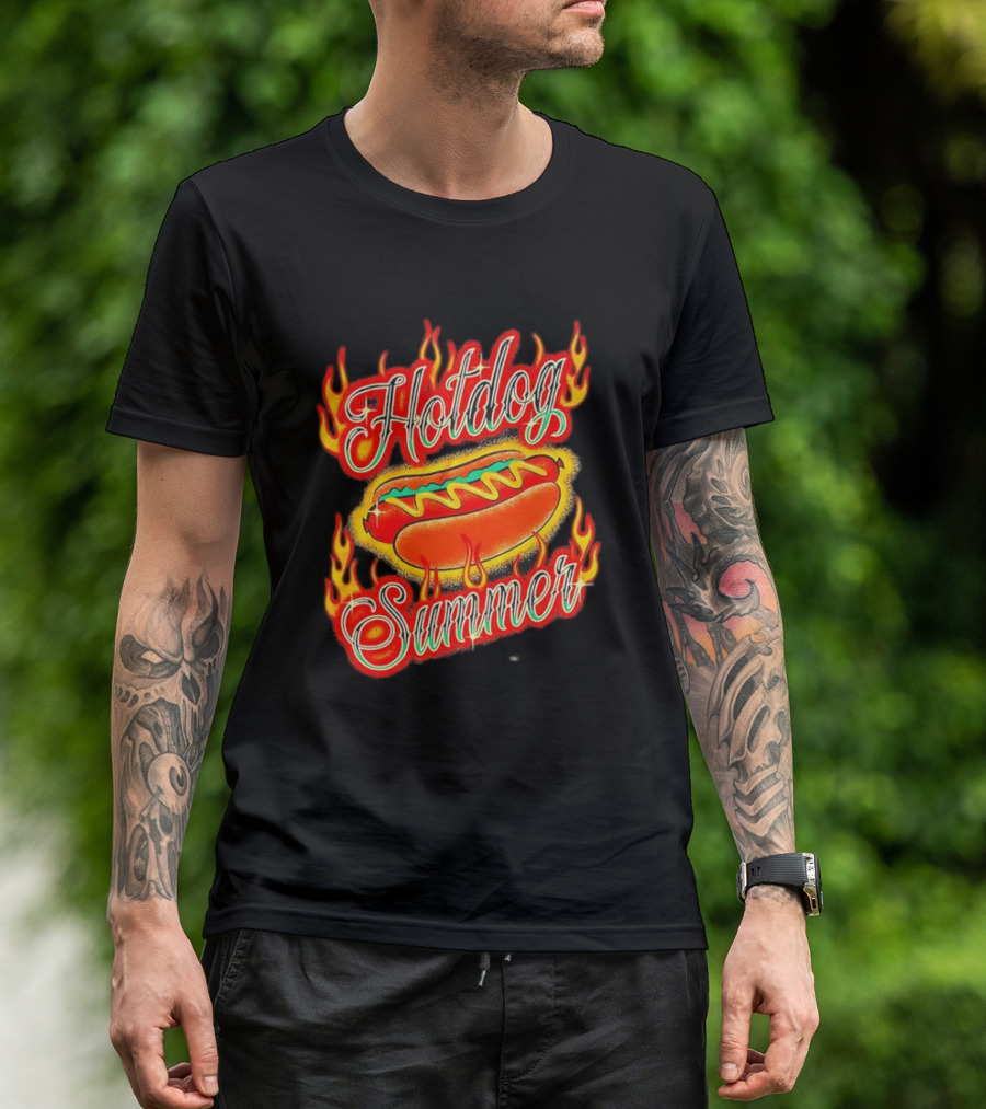 Hotdog Summer Flaming Hotdog Graphic With Fiery Flames T-Shirt