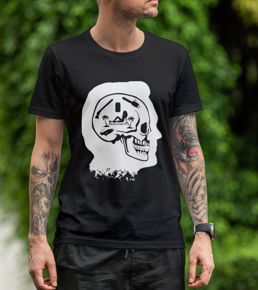 Jacksonville Skull With Palm Trees And Pyramid Inside Head Silhouette T-Shirt