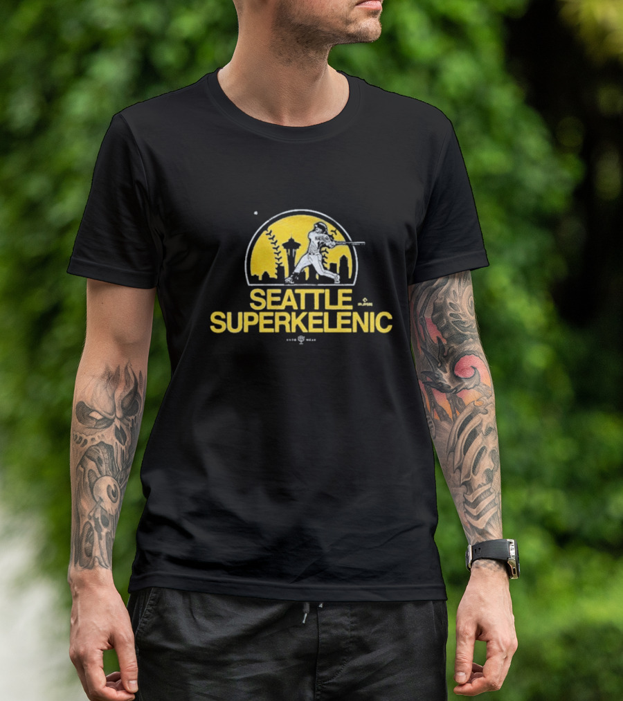 Seattle SuperKelenic Player Silhouette With Space Needle And Cityscape T-Shirt