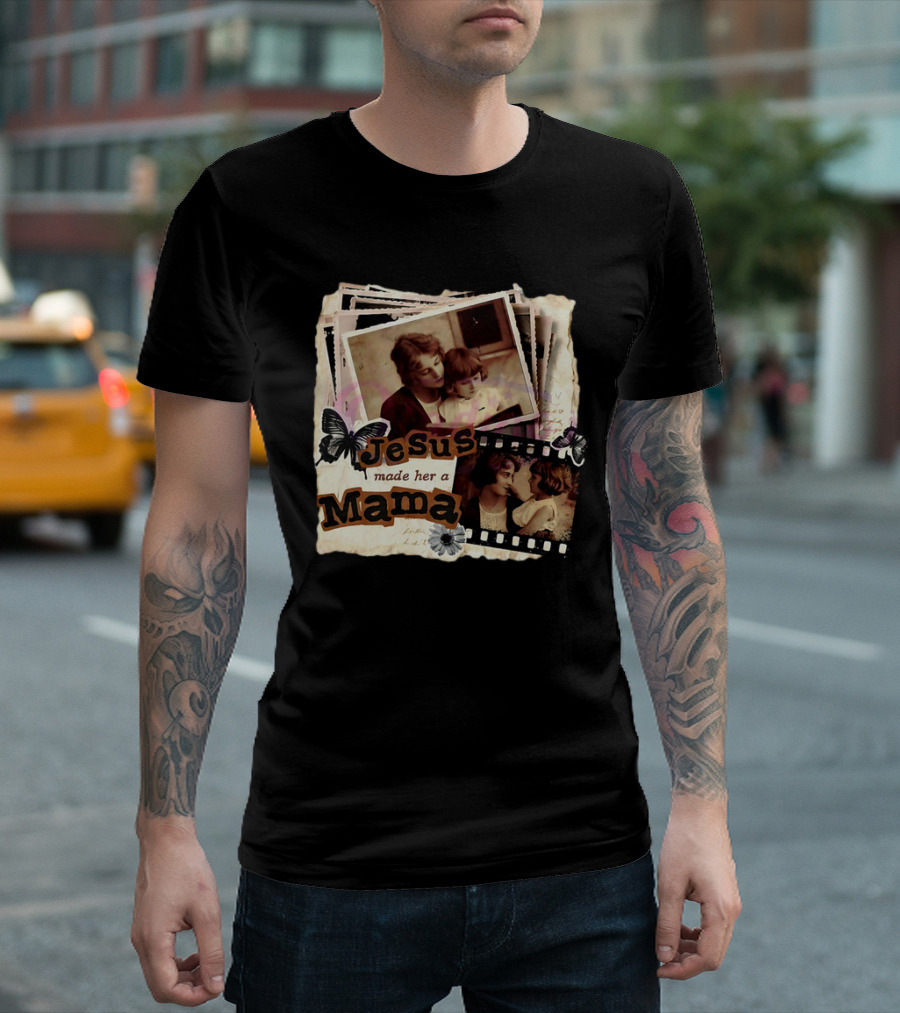 Mama Retro Butterfly Jesus Made Her a Mama Vintage Photos T-Shirt
