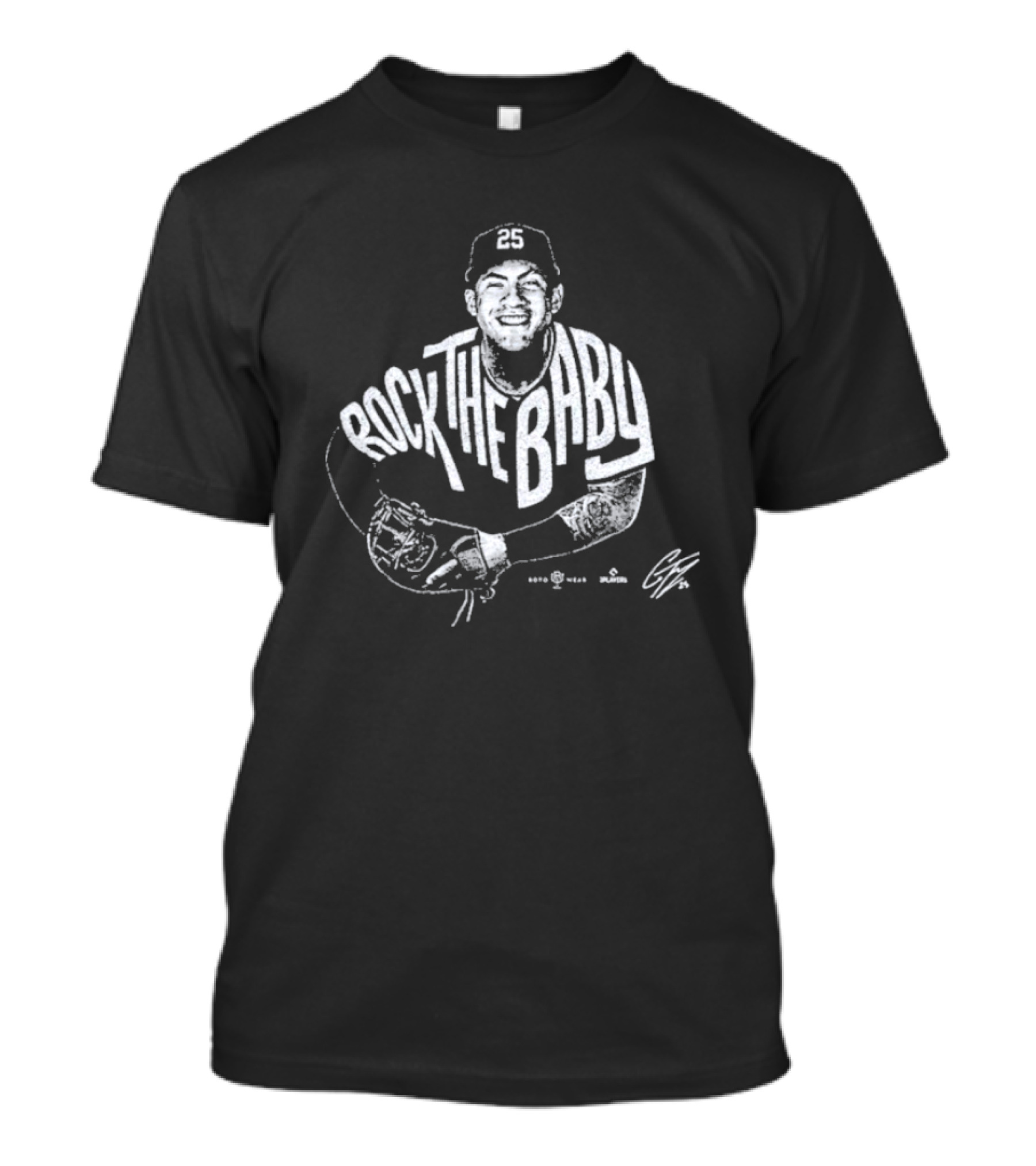 Rock The Baby Josh Naylor Baseball Pose White Outlined Player T-Shirt