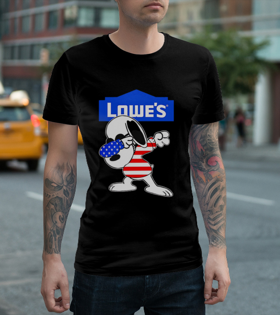 Lowe's Snoopy Dabbing American Flag Stripes T-Shirt