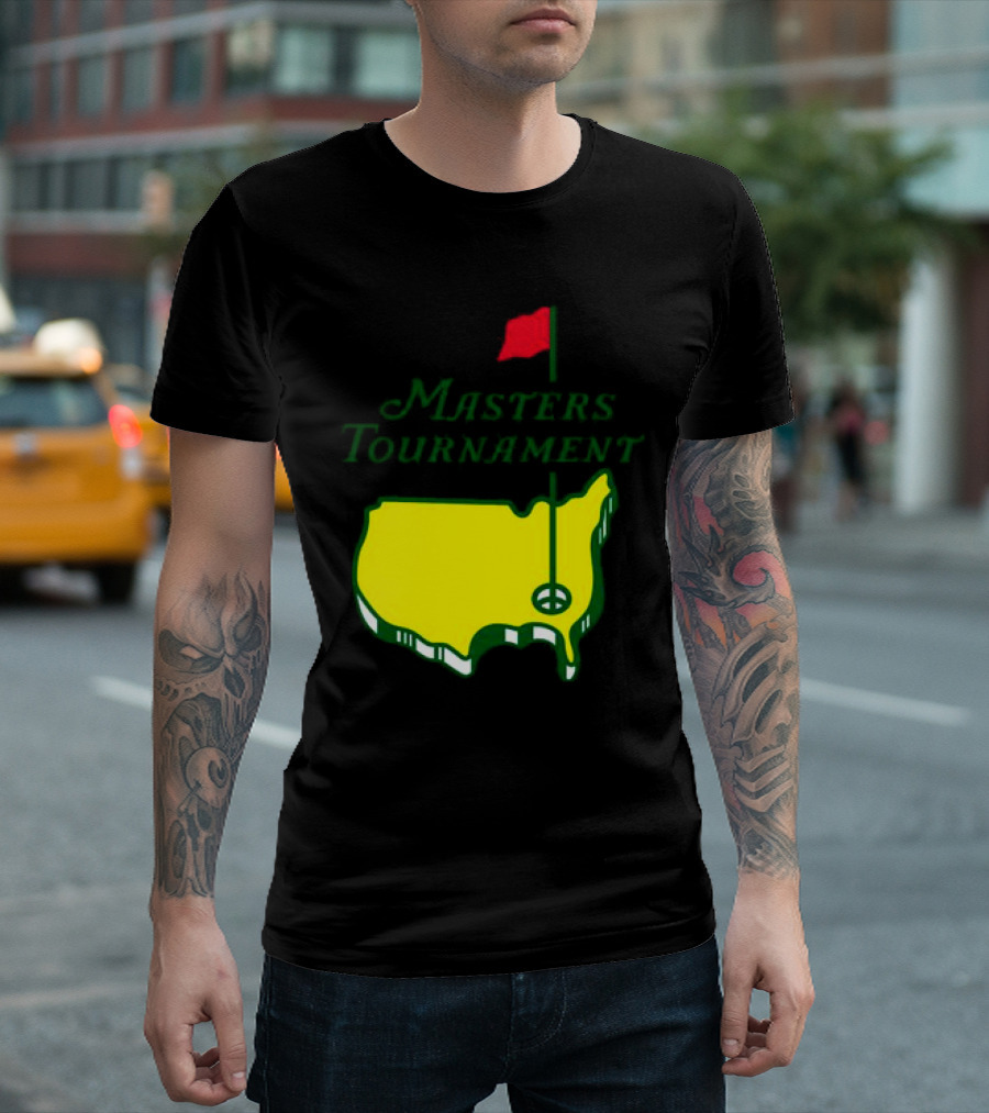 Masters Tournament Yellow Map with Red Flag T-Shirt