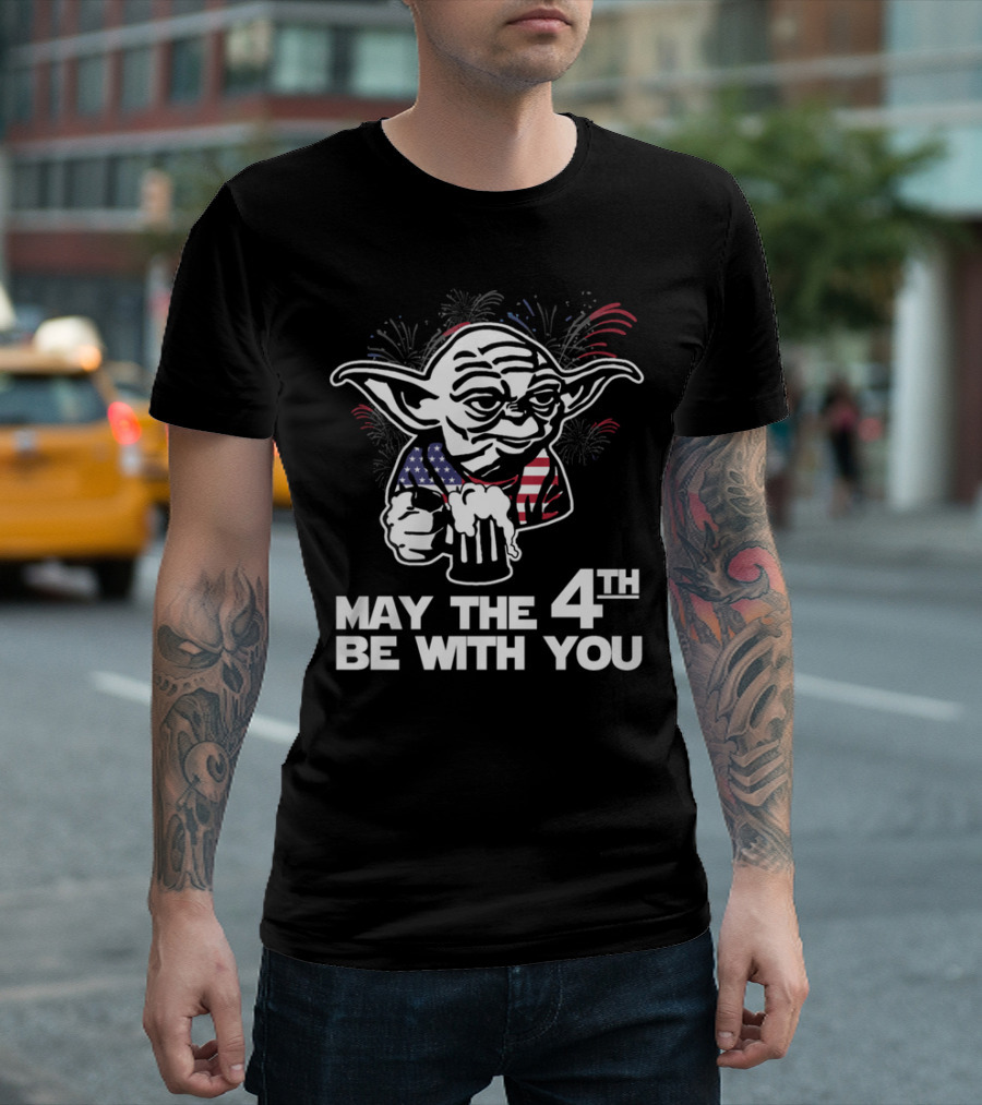 May the 4th Be With You Yoda American Flag Fireworks T-Shirt