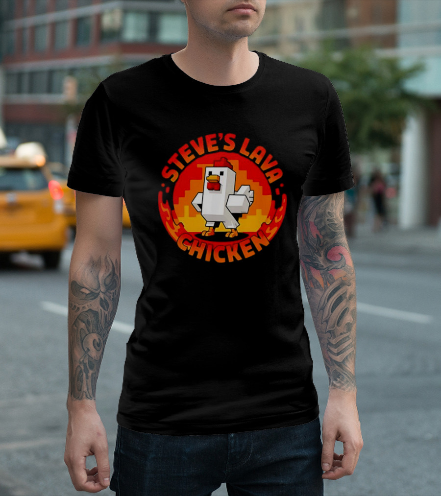 Steve's Lava Chicken Pixel Art Blocky Style T-Shirt