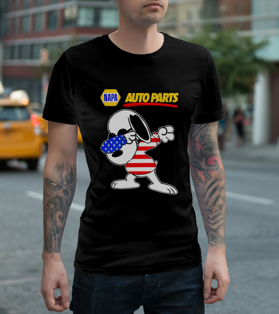 NAPA Auto Parts Snoopy Dabbing USA Flag Character T-Shirt