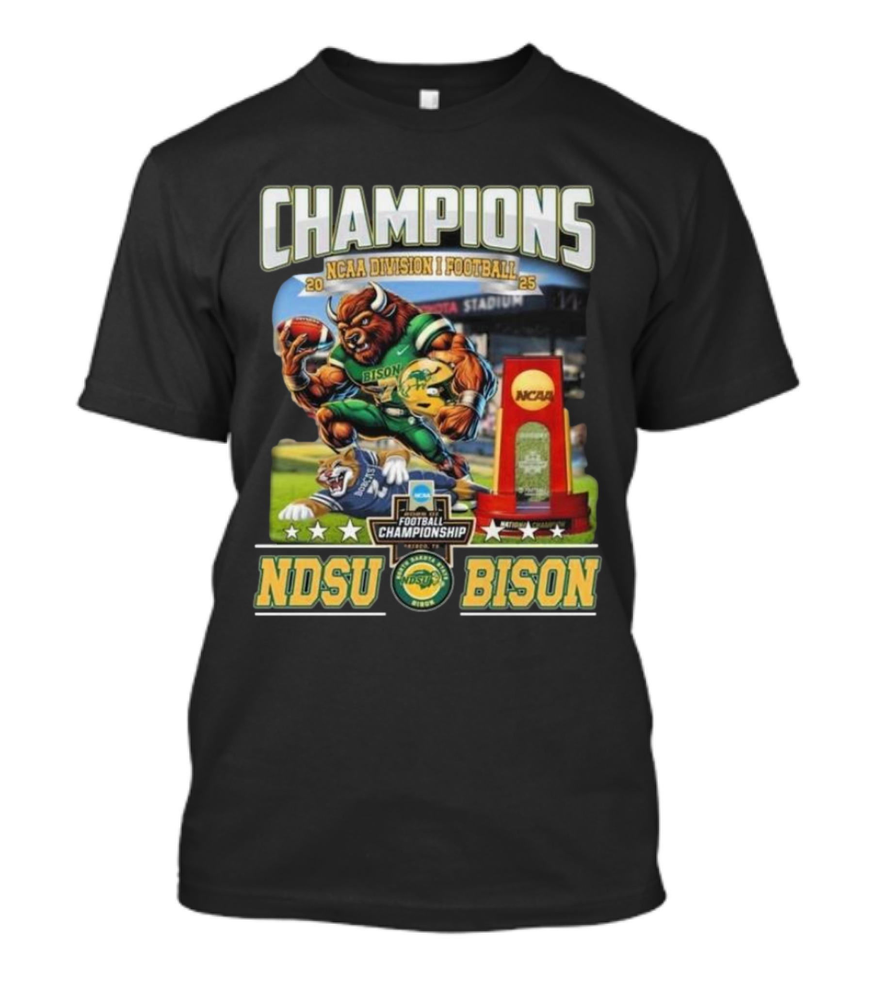NCAA Division I Football Champions 2025 NDSU Bison Mascot Trophy Football Championship T-Shirt