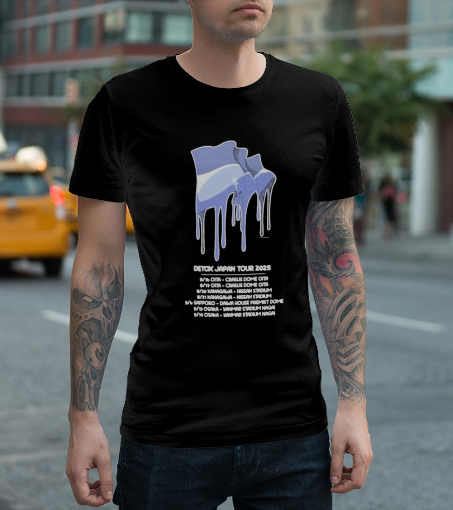 One OK Rock Japan Tour 2025 Cities Lineup and Dates Featuring Blue Dripping Flag Design T-Shirt