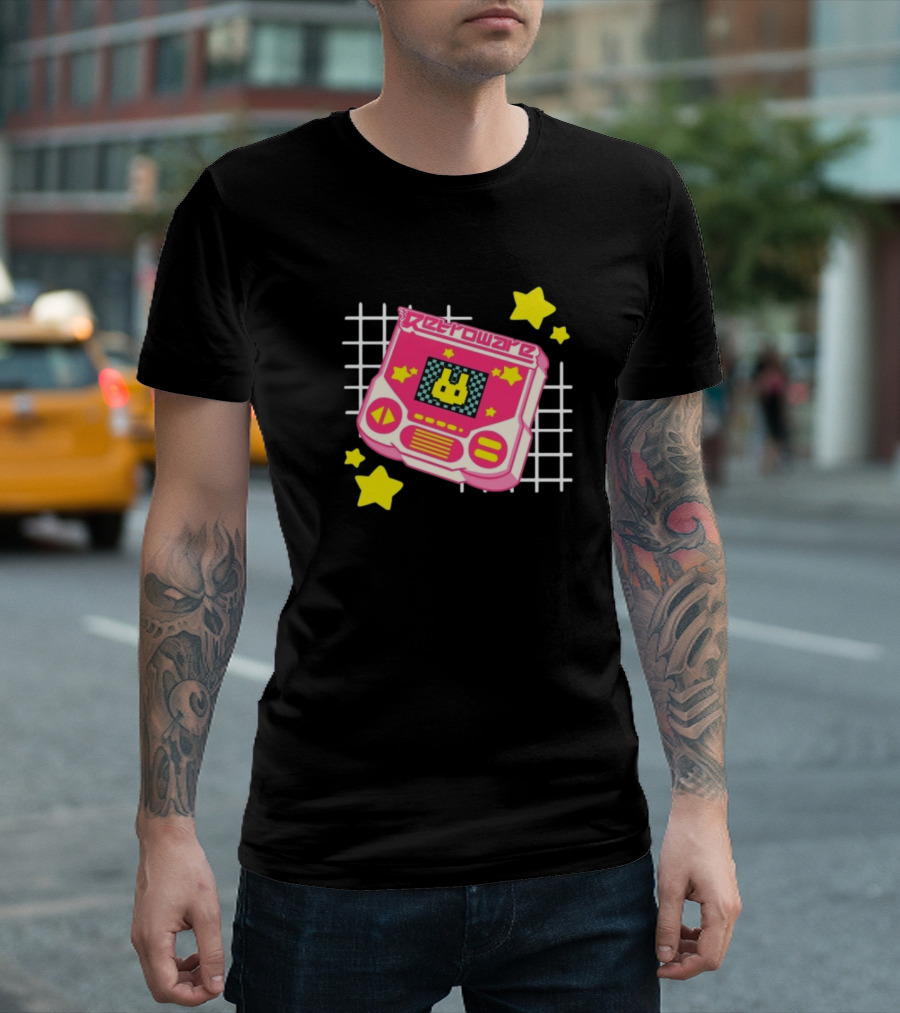 RetroWare Handheld Pink Star Arcade Pixel Bunny Game Typography T-Shirt