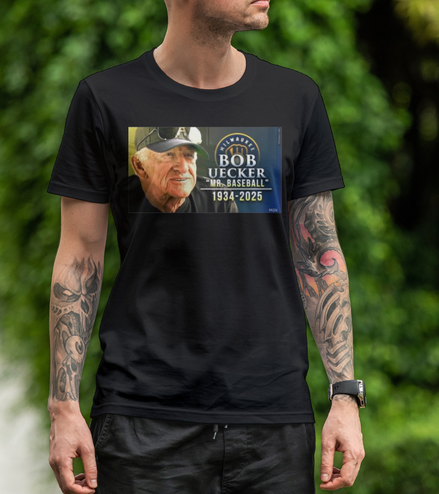 Milwaukee Brewers Bob Uecker Mr. Baseball 1934-2025 Tribute T-Shirt