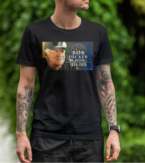 Milwaukee Brewers Bob Uecker Mr. Baseball 1934-2025 Tribute T-Shirt