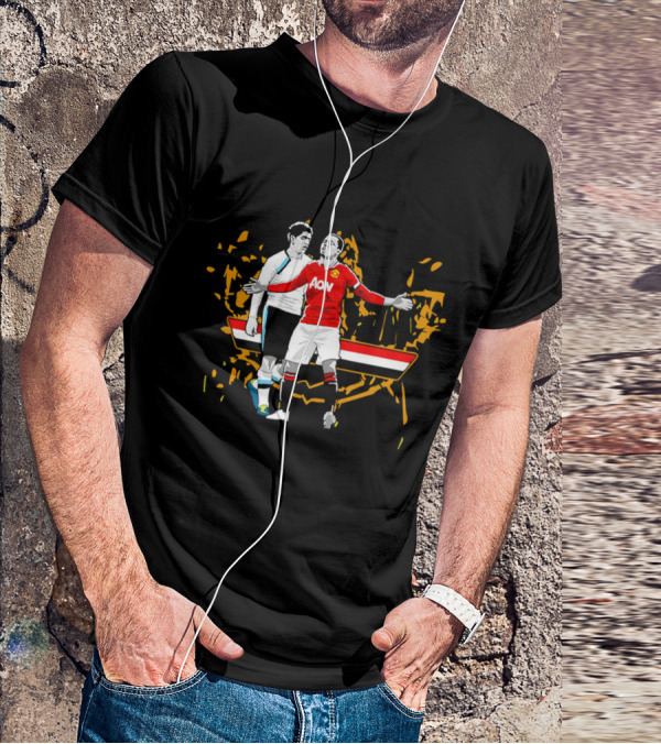 Patrice Evra Luis Suarez Caricature Cartoon AON Red And White Stripes T-Shirt