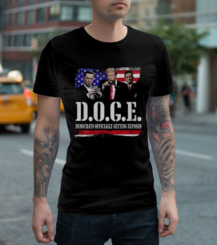 Patriot Pride Mens D.O.G.E Team Democrats Officially Getting Exposed USA Flag Icons T-Shirt