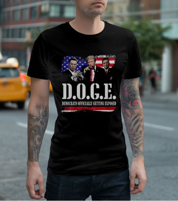 Patriot Pride Mens D.O.G.E Team Democrats Officially Getting Exposed USA Flag Icons T-Shirt