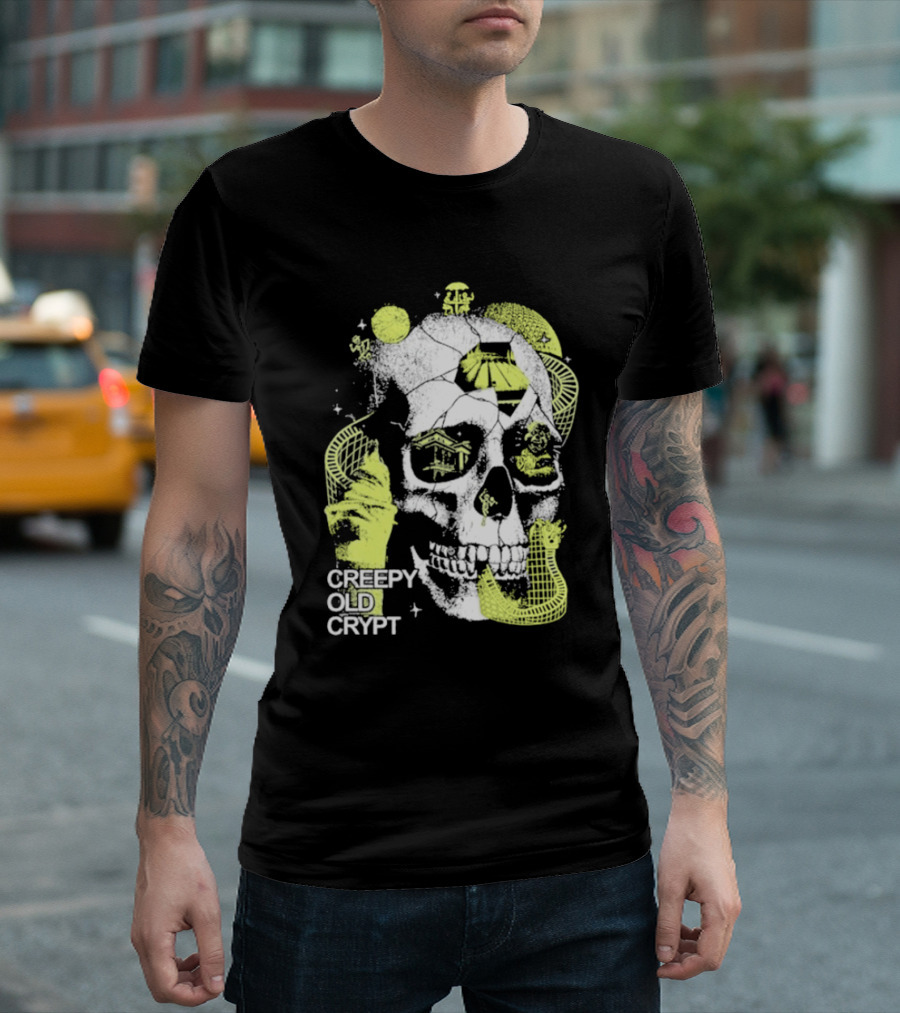 Rocco Botte Creepy Old Crypt Skull Neon Aesthetic T-Shirt