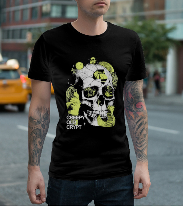 Rocco Botte Creepy Old Crypt Skull Neon Aesthetic T-Shirt
