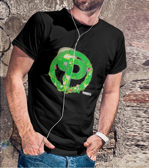 Prog Green Nature-Inspired Letter P With Flowers And Mushrooms T-Shirt