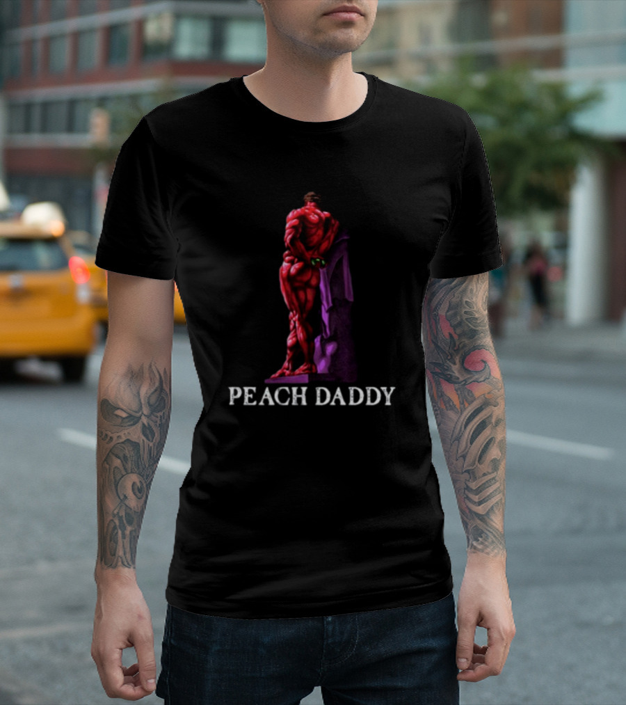 Raskolapparel Peach Daddy Muscle Statue with Purple Accent T-Shirt